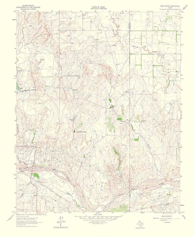 Pond Creek Texas Quad - USGS 1965 art print by USGS for $57.95 CAD