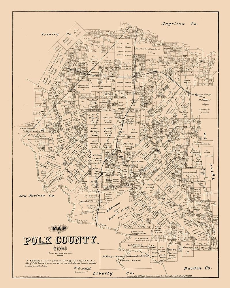Polk County Texas - Walsh 1879 art print by Walsh for $57.95 CAD