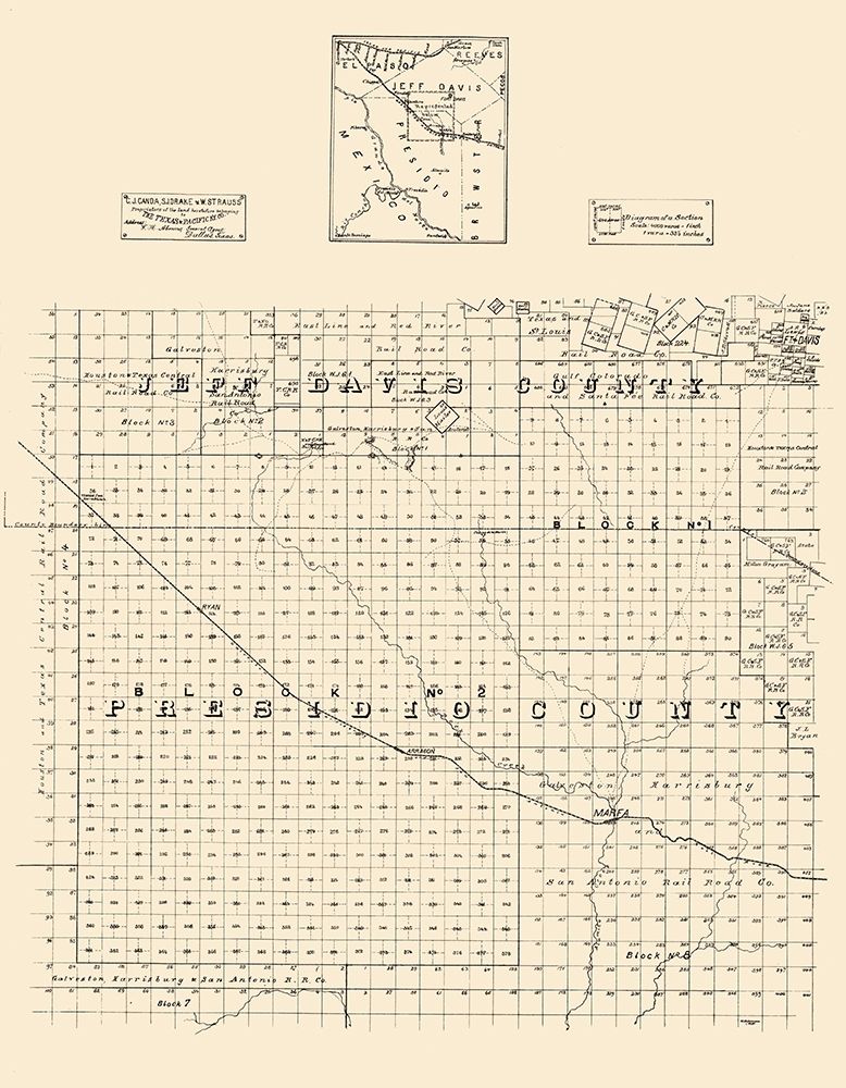Jeff Davis County Presidio County Texas - Strauss 1894 art print by Strauss for $57.95 CAD