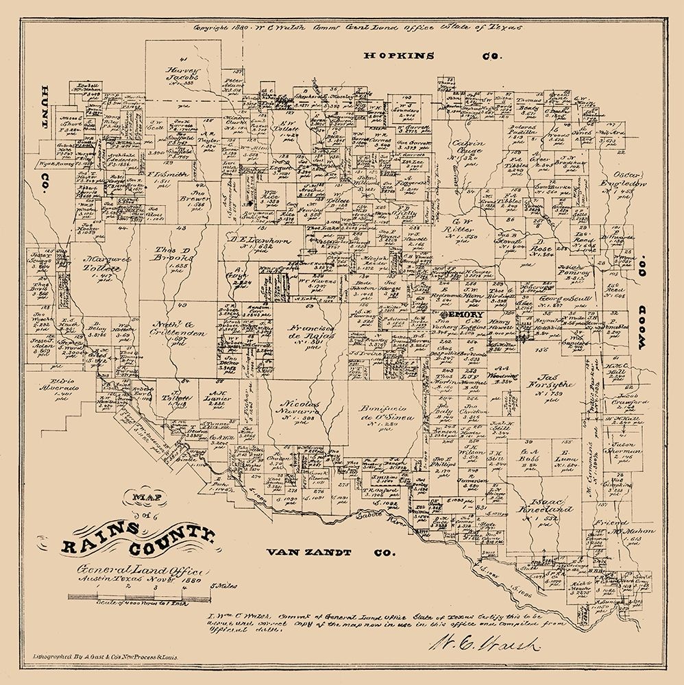 Rains County Texas - Walsh 1880 art print by Walsh for $57.95 CAD