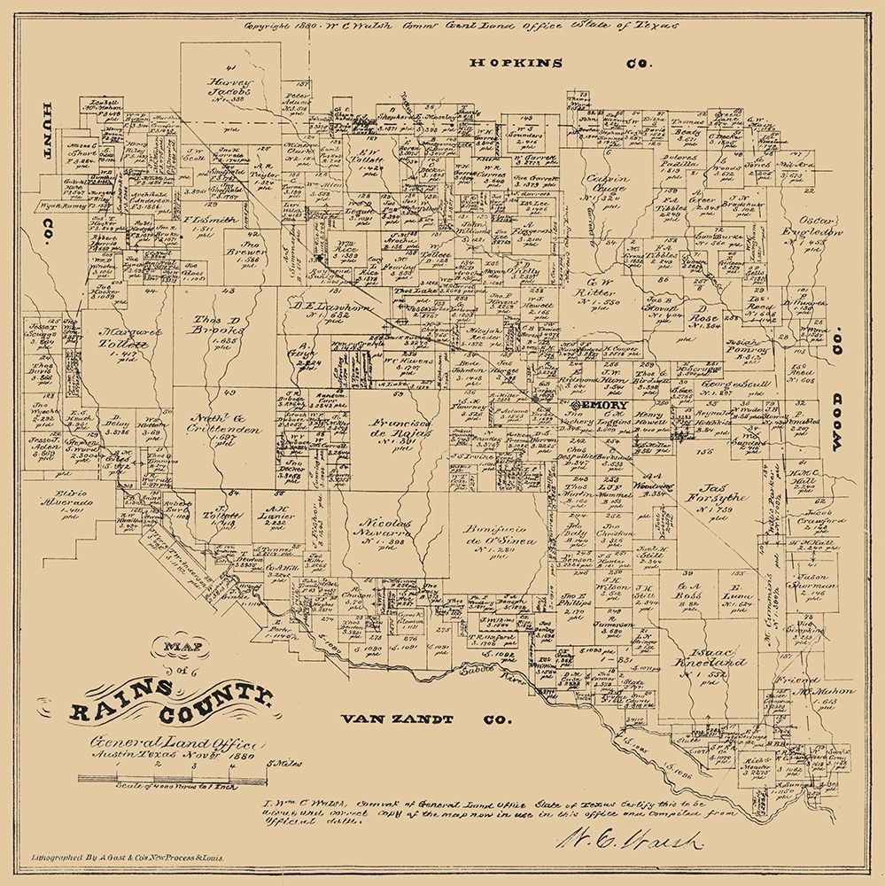 Rains County Texas - Walsh 1880 art print by Walsh for $57.95 CAD