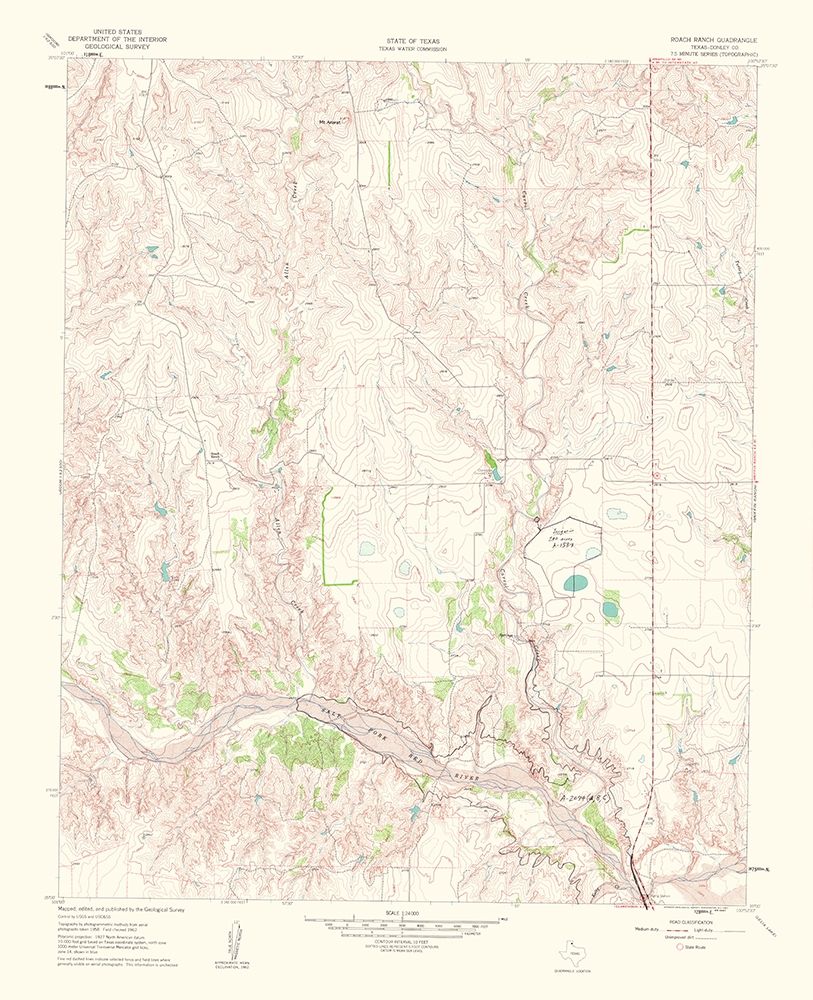 Roach Ranch Texas Quad - USGS 1963 art print by USGS for $57.95 CAD