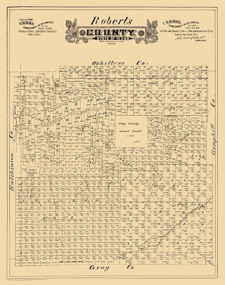 Roberts County Texas - Hall 1888 art print by Hall for $57.95 CAD