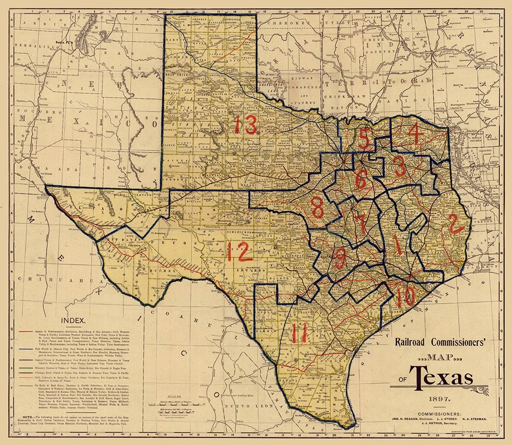 Railroad Commissioners Map of Texas -1897 art print by Unknown for $57.95 CAD