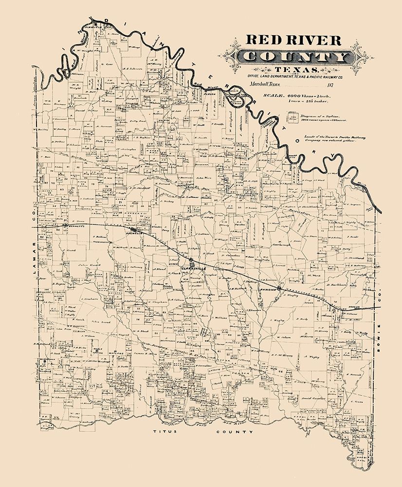 Red River County Texas -1870 art print by Unknown for $57.95 CAD