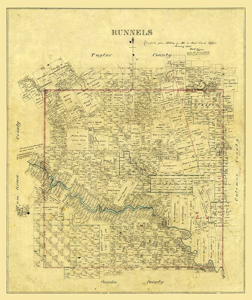 Runnels County Texas -1878 art print by Unknown for $57.95 CAD