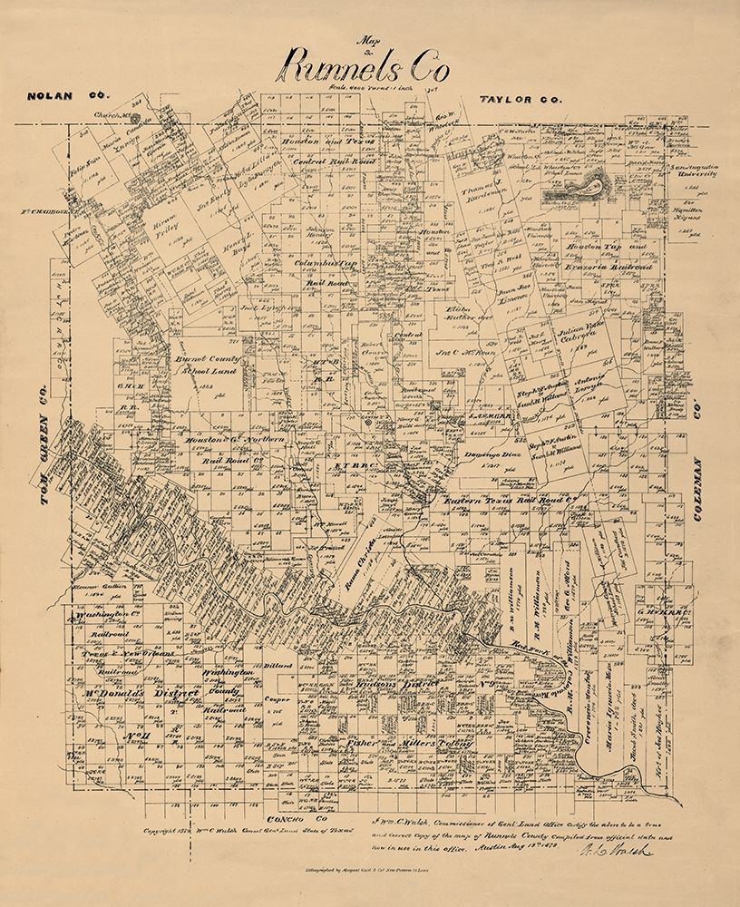Runnels County Texas - Walsh 1879 art print by Walsh for $57.95 CAD
