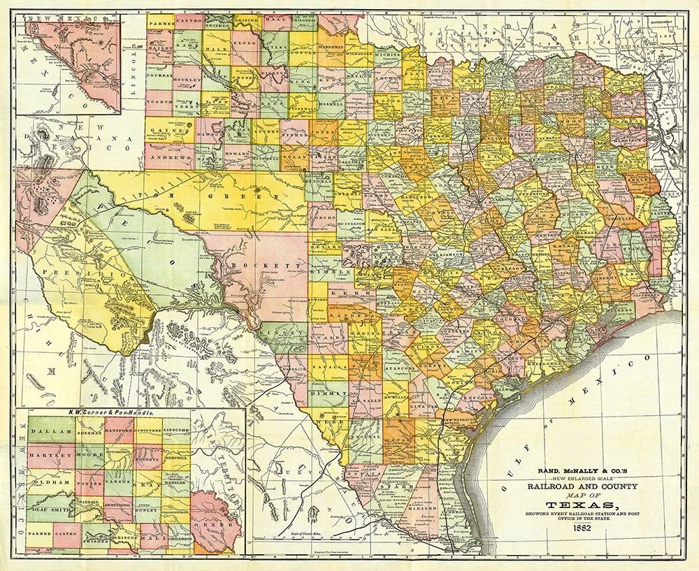 Texas Railroads and Counties - Rand McNally 1882 art print by Rand McNally for $57.95 CAD