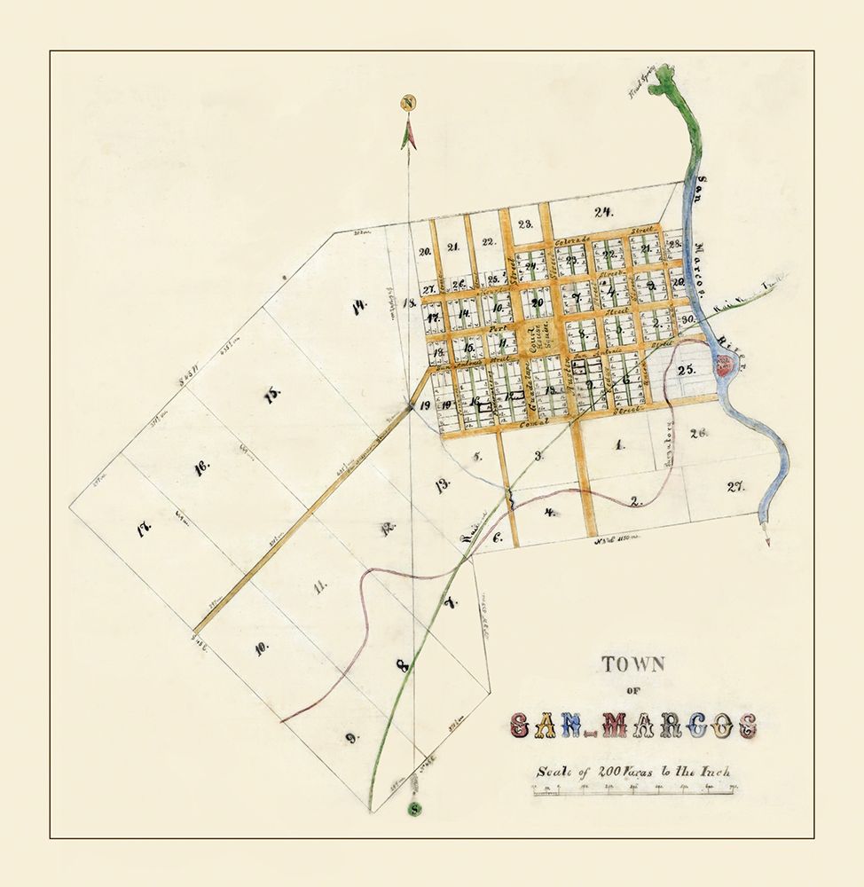 San Marcos Texas - Mason 1881 art print by Mason for $57.95 CAD