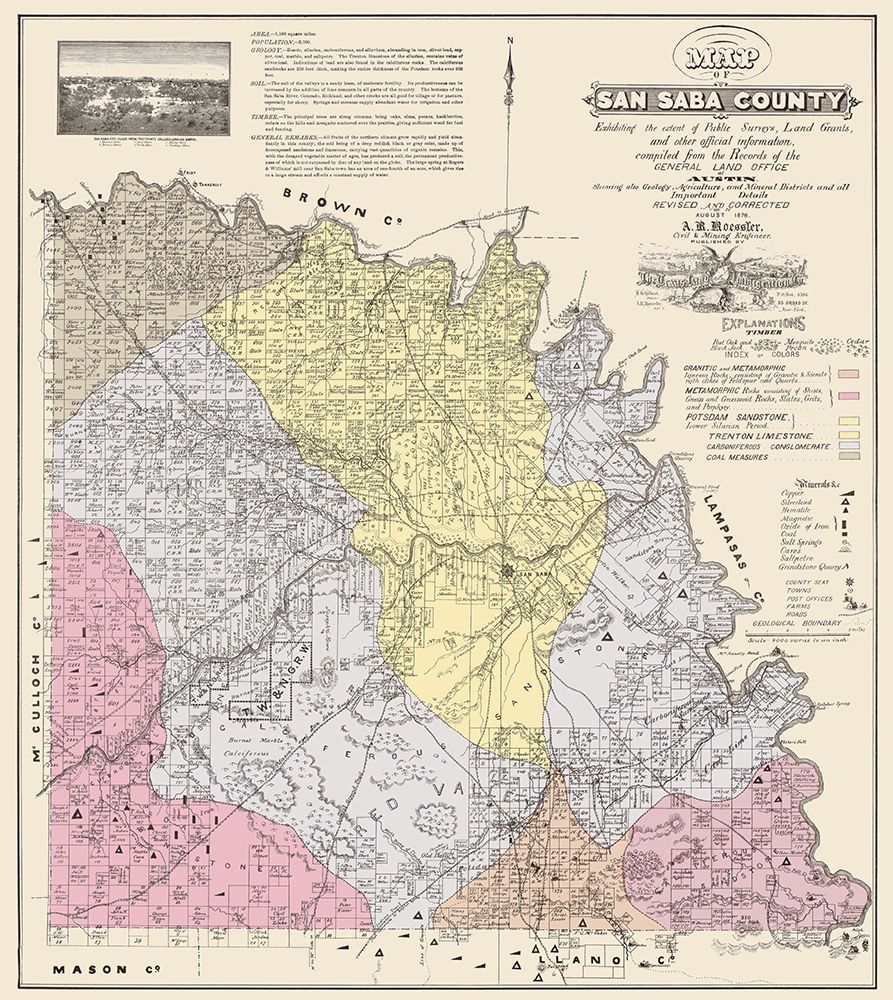 San Saba Texas - Land Office 1876 art print by Land Office for $57.95 CAD