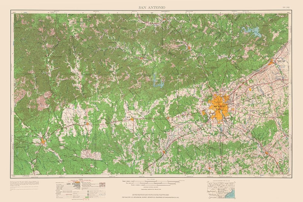 San Antonio Texas Quad - USGS 1954 art print by USGS for $57.95 CAD