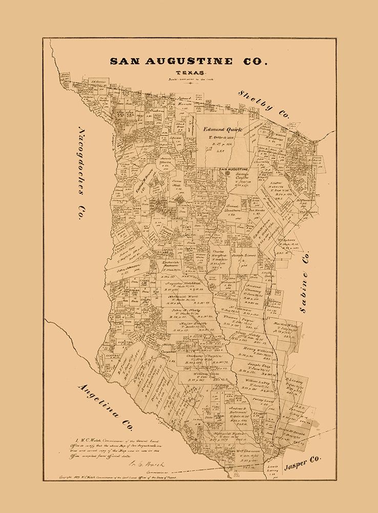 San Augustine County Texas - Walsh 1879 art print by Walsh for $57.95 CAD