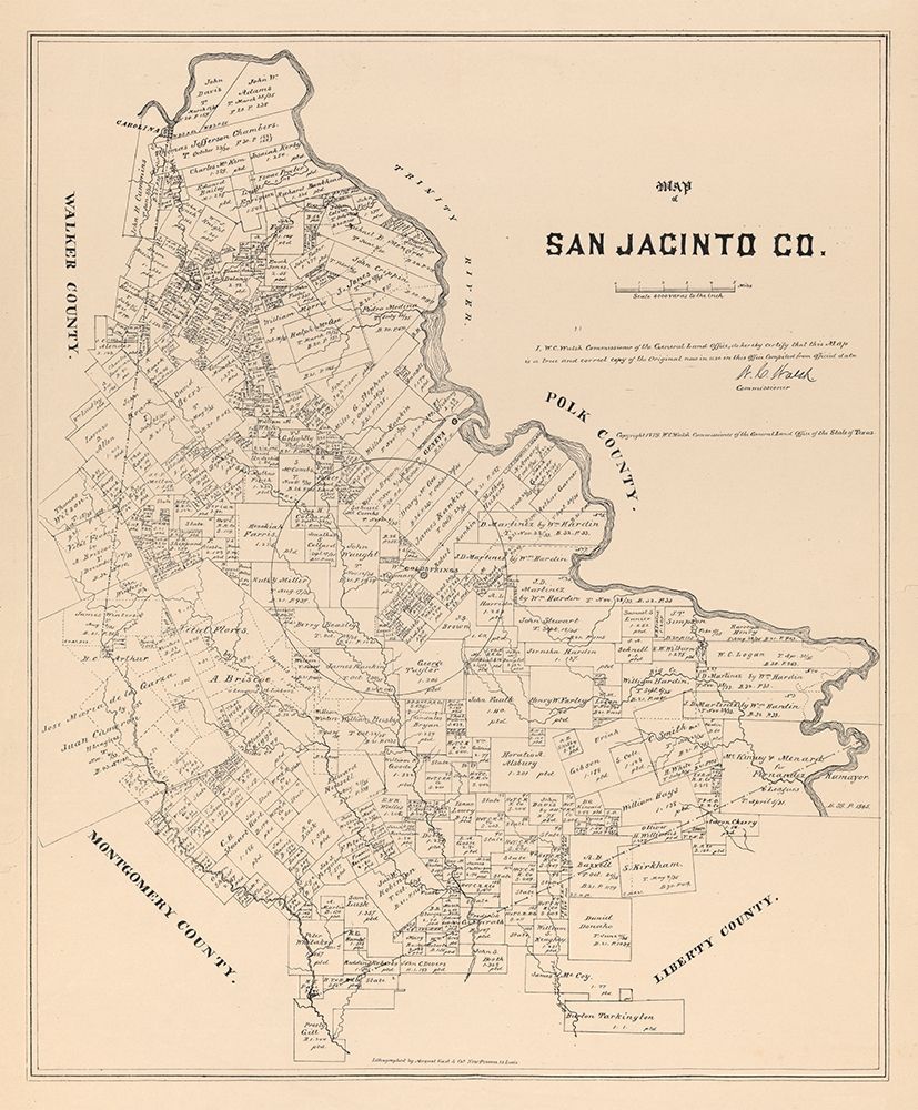San Jacinto County Texas - Walsh 1879 art print by Walsh for $57.95 CAD