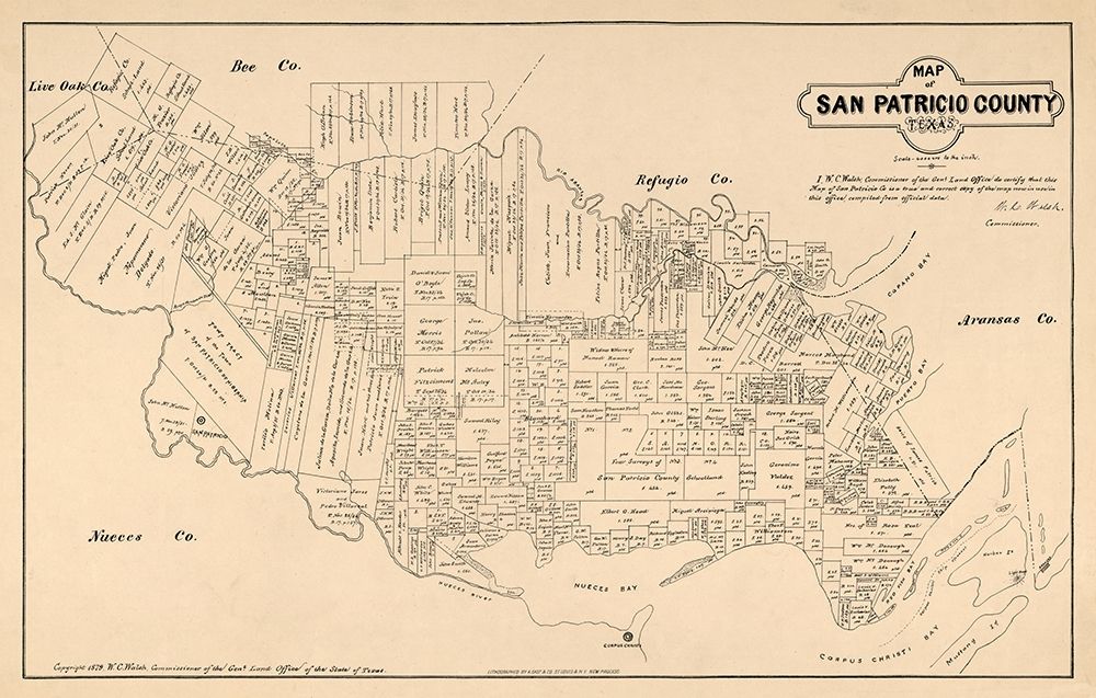 San Patricio County Texas - Walsh 1879 art print by Walsh for $57.95 CAD