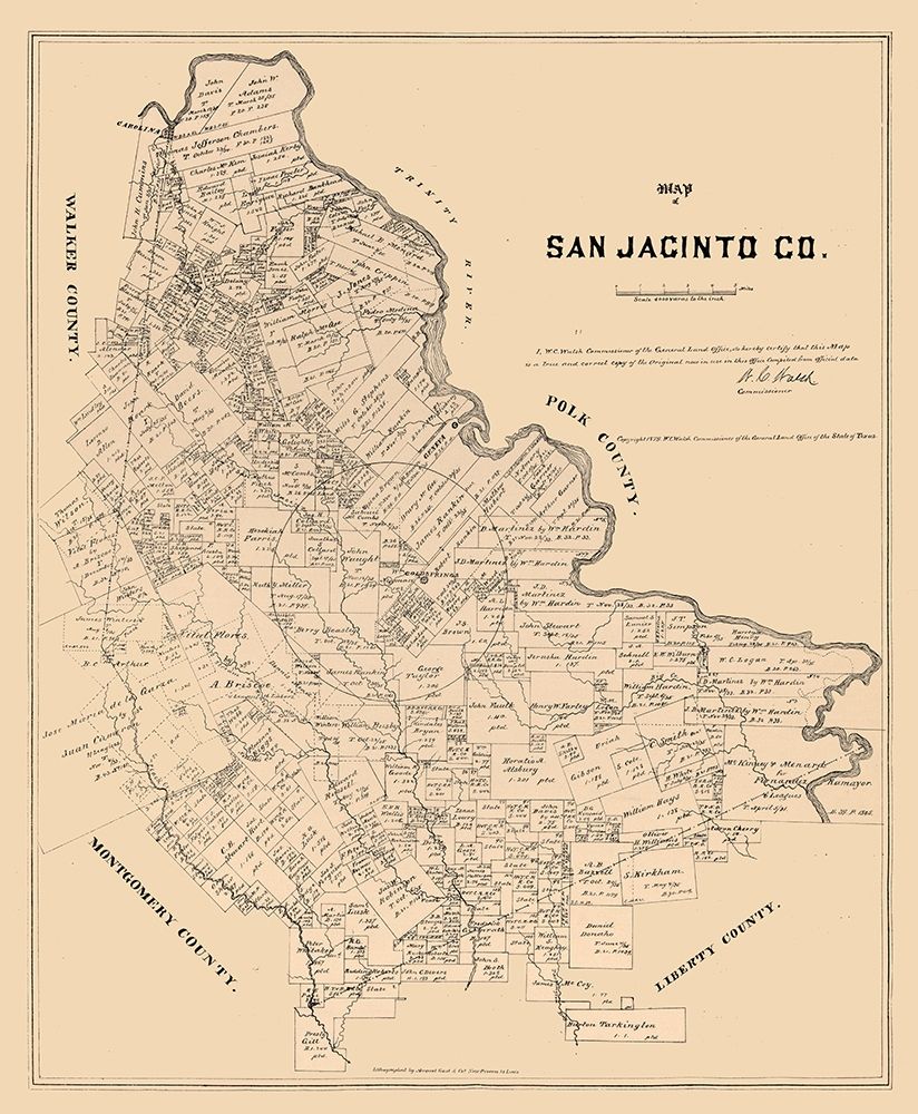 San Jacinto County Texas - Walsh 1879 art print by Walsh for $57.95 CAD