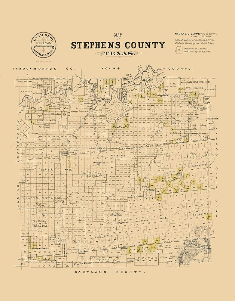 Stephens County Texas - Strickland 1870 art print by Strickland for $57.95 CAD
