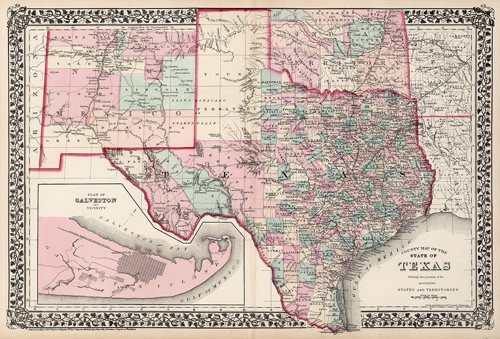 Texas Counties - Gamble 1876 art print by Gamble for $57.95 CAD