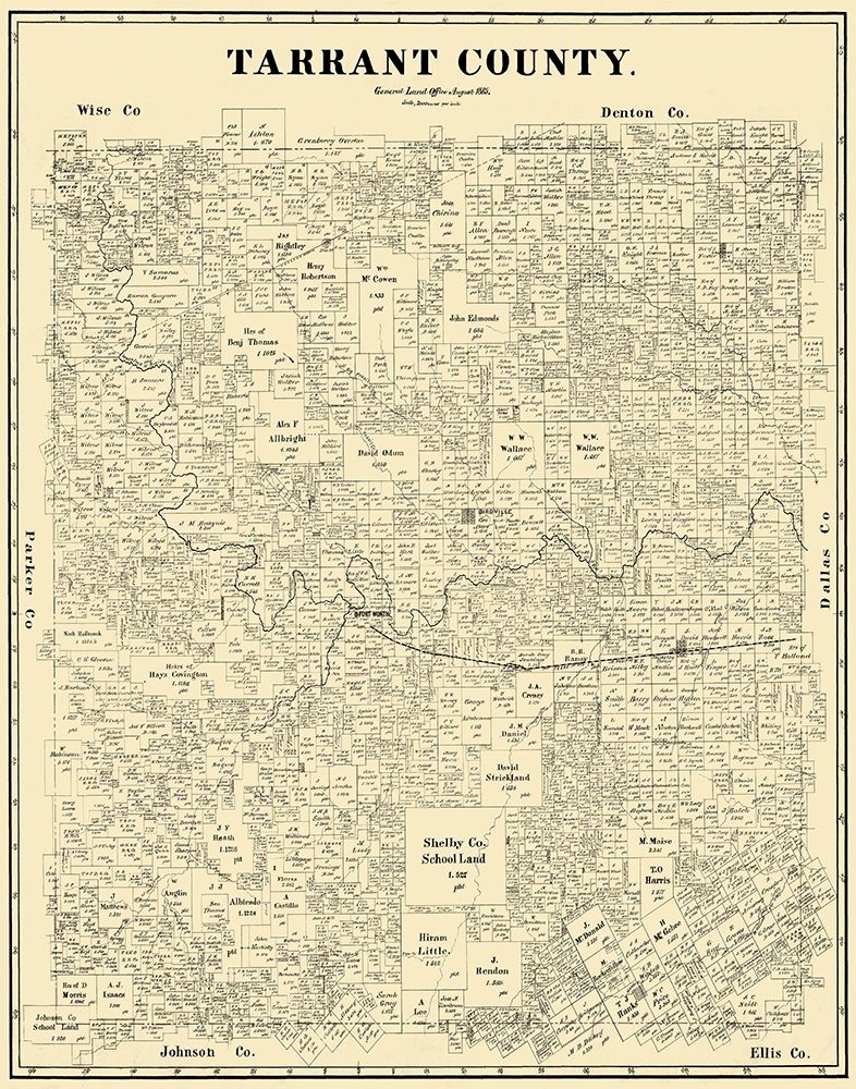 Tarrant Texas Landowner - Land Office 1885 art print by Land Office for $57.95 CAD