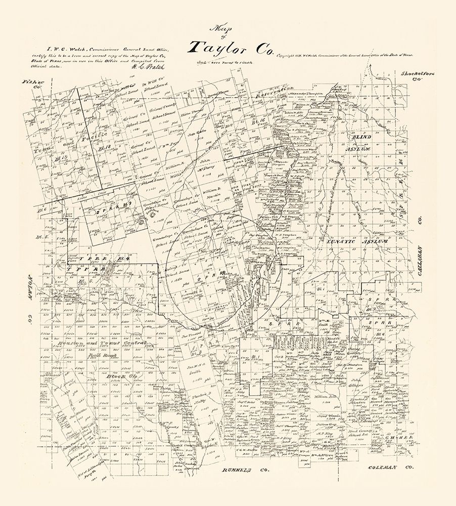 Taylor County Texas - Walsh 1879 art print by Walsh for $57.95 CAD