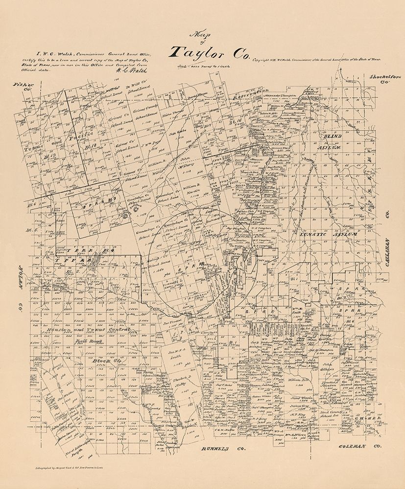 Taylor County Texas - Walsh 1879 art print by Walsh for $57.95 CAD