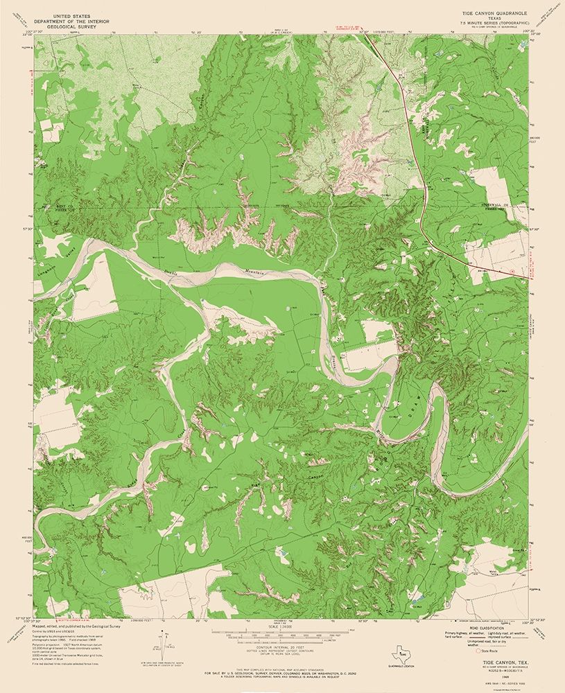 Tige Canyon Texas Quad - USGS 1969 art print by USGS for $57.95 CAD
