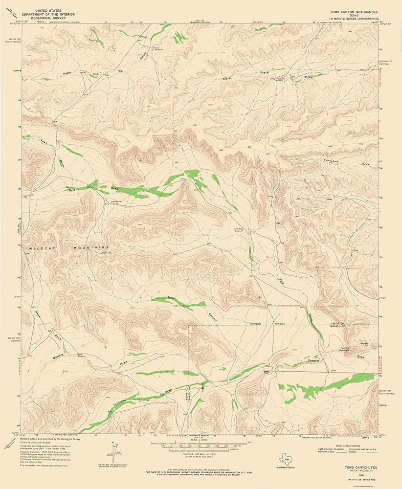 Toms Canyon Texas Quad - USGS 1968 art print by USGS for $57.95 CAD