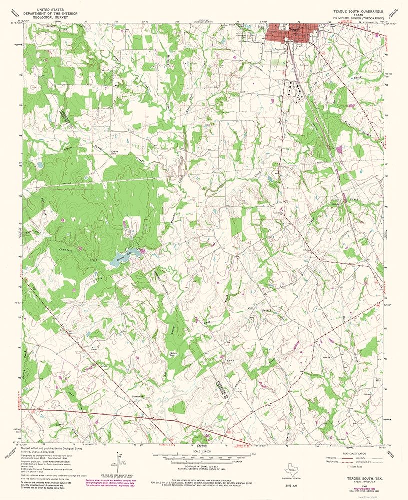 Teague South Texas Quad - USGS 1966 art print by USGS for $57.95 CAD