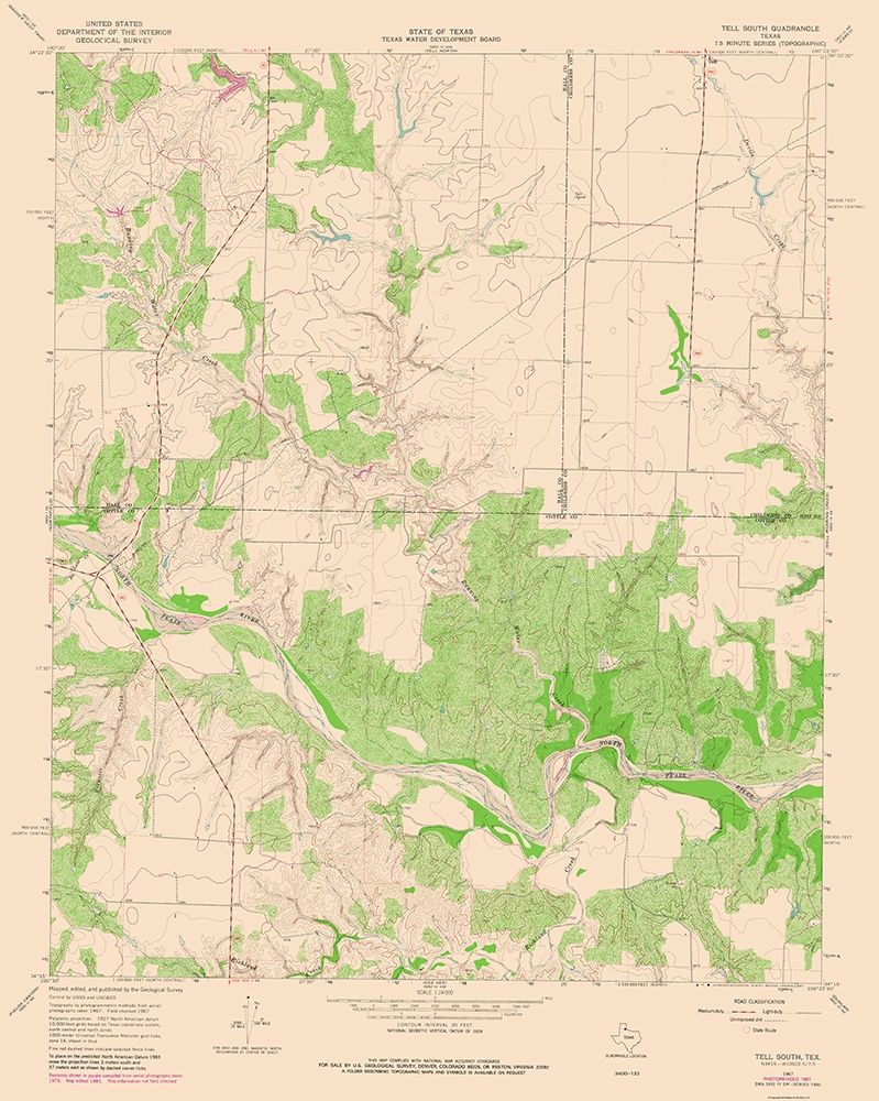 Tell South Texas Quad - USGS 1967 art print by USGS for $57.95 CAD