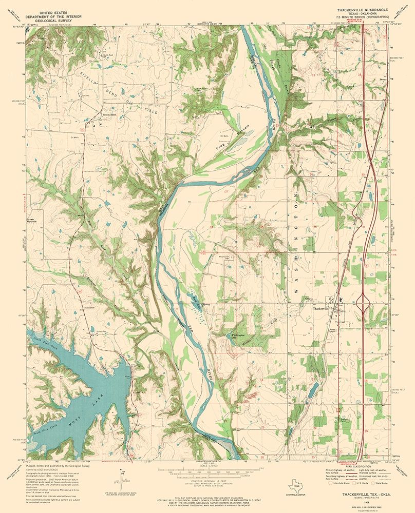 Thackerville Texas Oklahoma Quad - USGS 1968 art print by USGS for $57.95 CAD