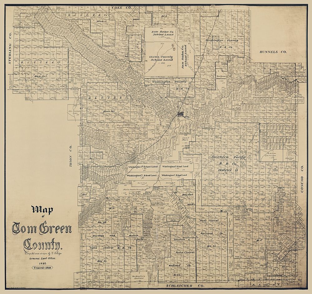 Tom Green County Texas - Schutze 1892 art print by Schutze for $57.95 CAD