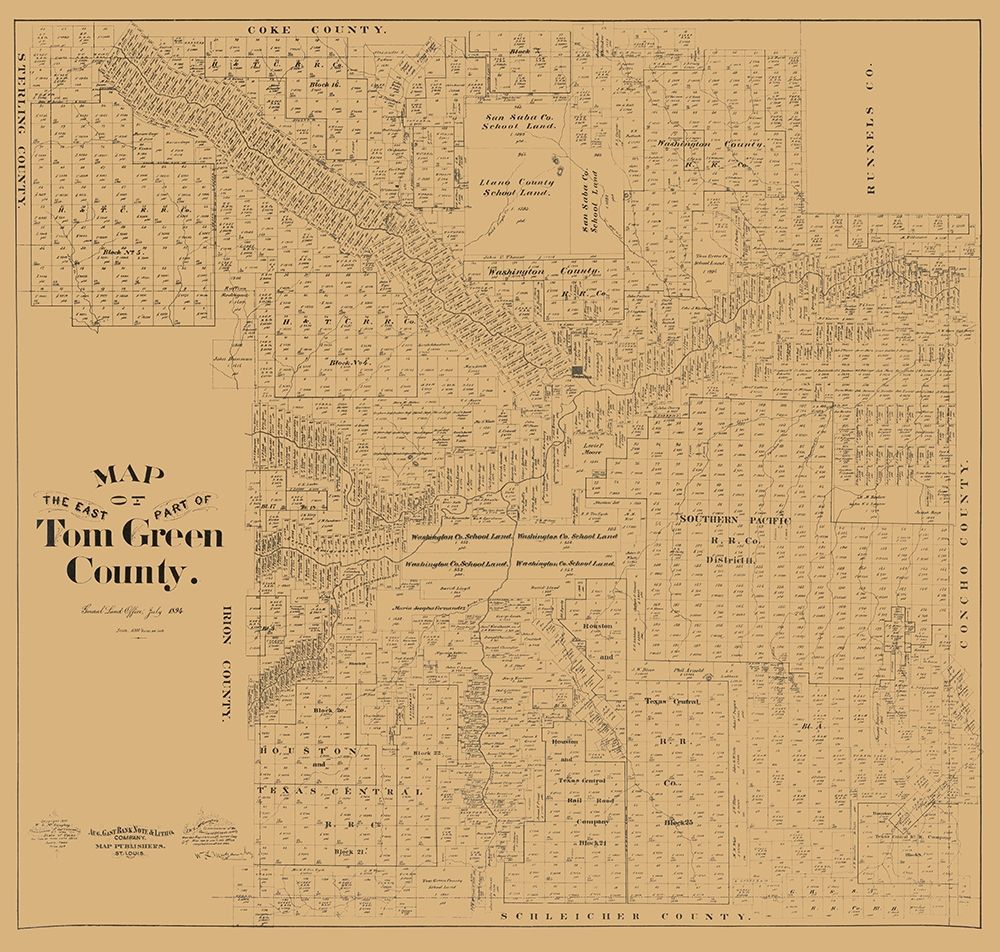 Tom Green County East Texas - McGaughey 1894 art print by McGaughey for $57.95 CAD
