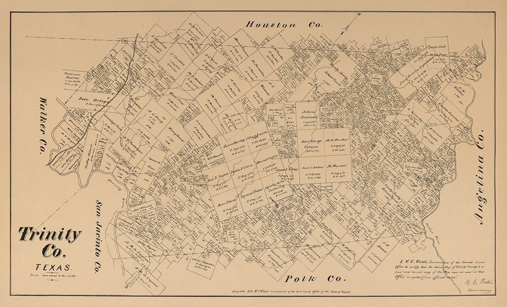 Trinity County Texas - Walsh 1879 art print by Walsh for $57.95 CAD