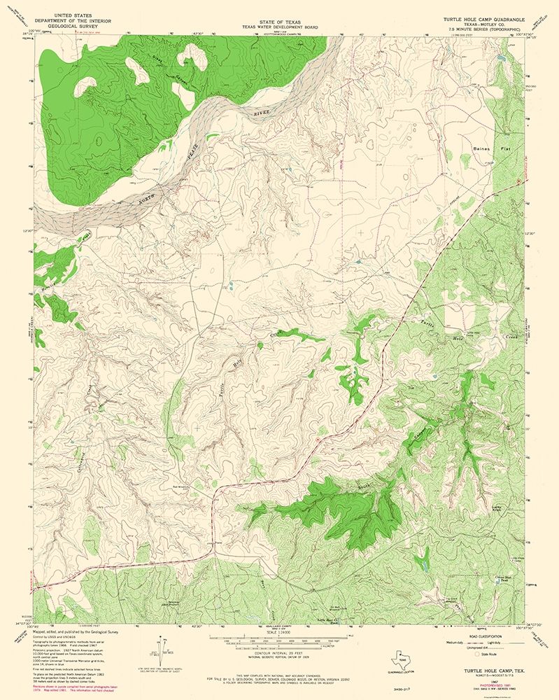 Turtle Hole Creek Texas Quad - USGS 1967 art print by USGS for $57.95 CAD