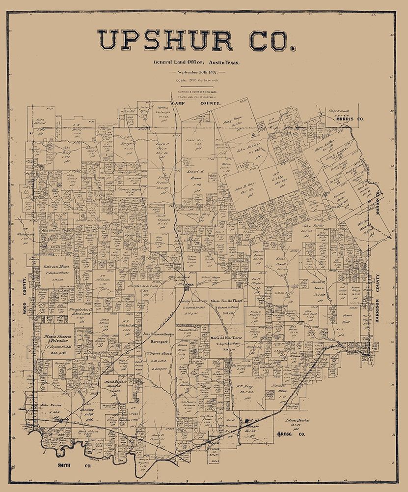 Upshur County Texas - Pressler 1897 art print by Pressler for $57.95 CAD