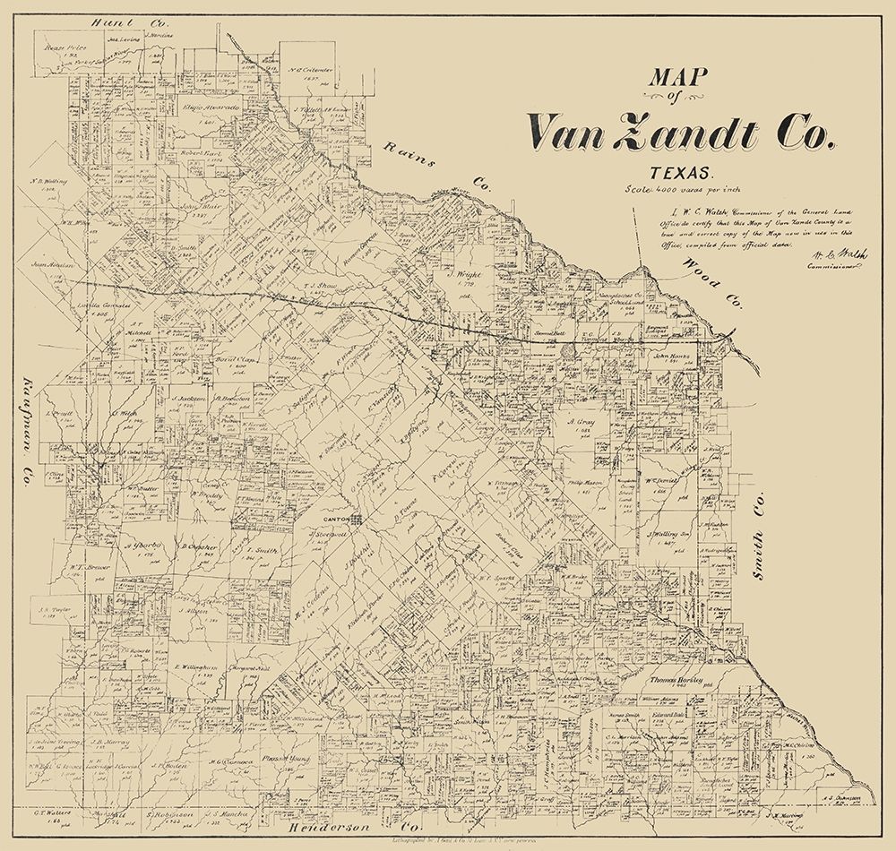Van Zandt County Texas - Walsh 1884 art print by Walsh for $57.95 CAD