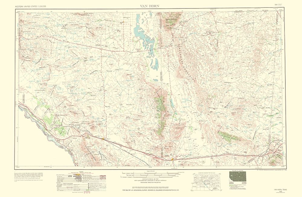 Van Horn Texas Quad - USGS 1954 art print by USGS for $57.95 CAD