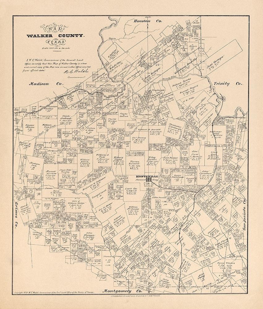 Walker County Texas - Walsh 1879 art print by Walsh for $57.95 CAD
