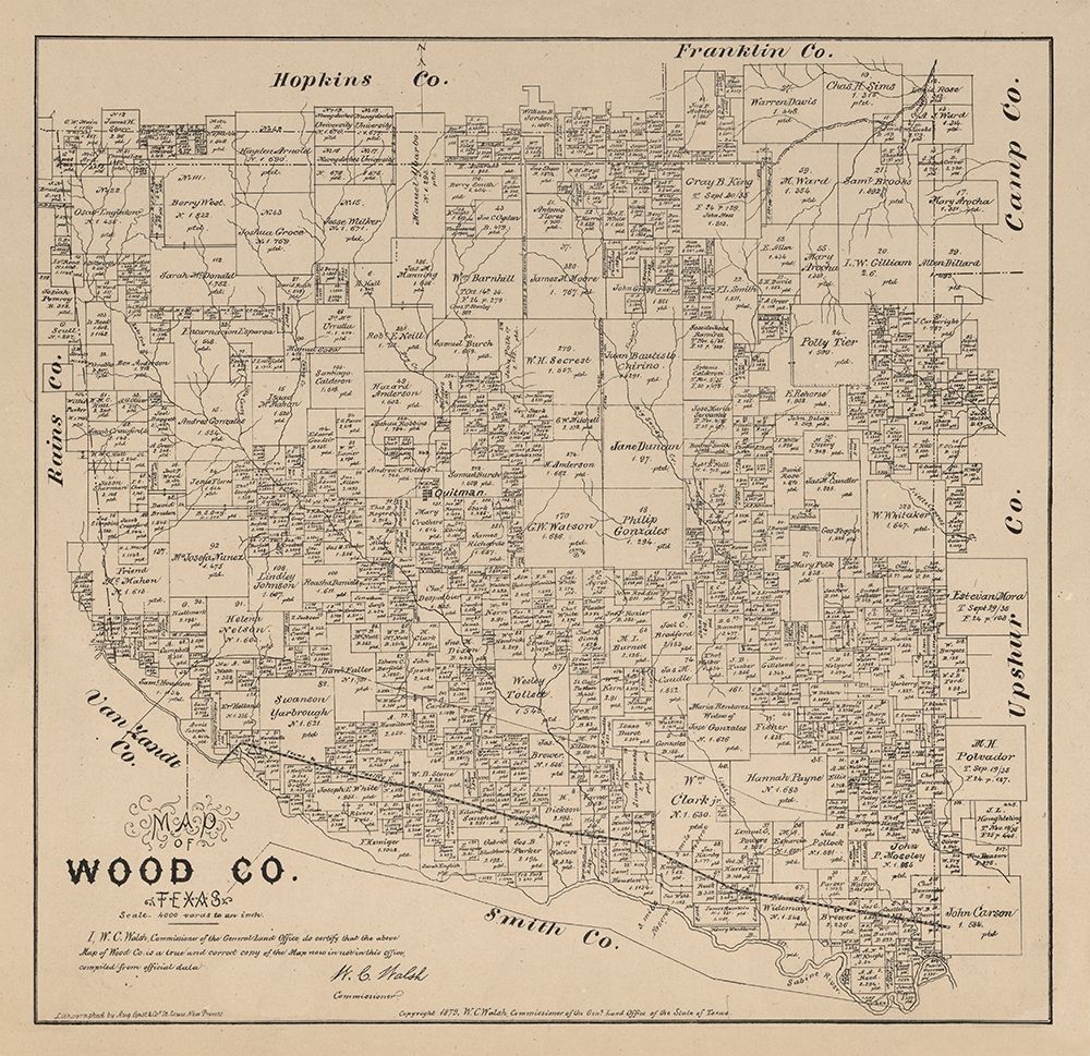 Wood County Texas - Walsh 1879 art print by Walsh for $57.95 CAD