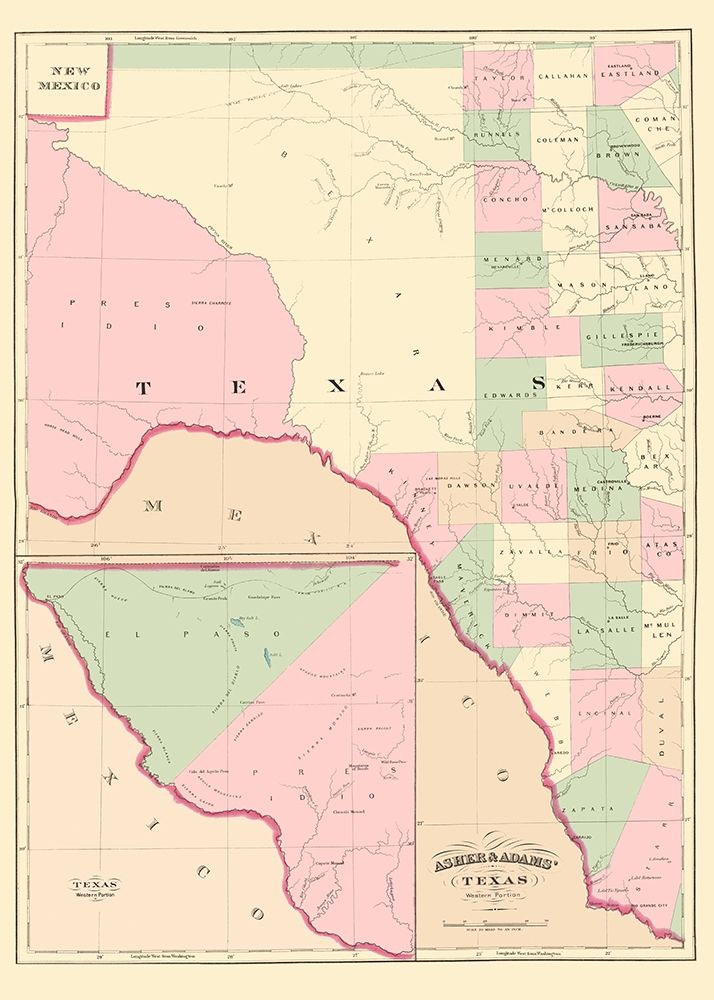 Texas Western Portion - Asher  1874 art print by Asher for $57.95 CAD