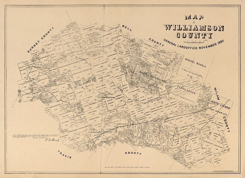 Williamson County Texas - Walsh 1880 art print by Walsh for $57.95 CAD