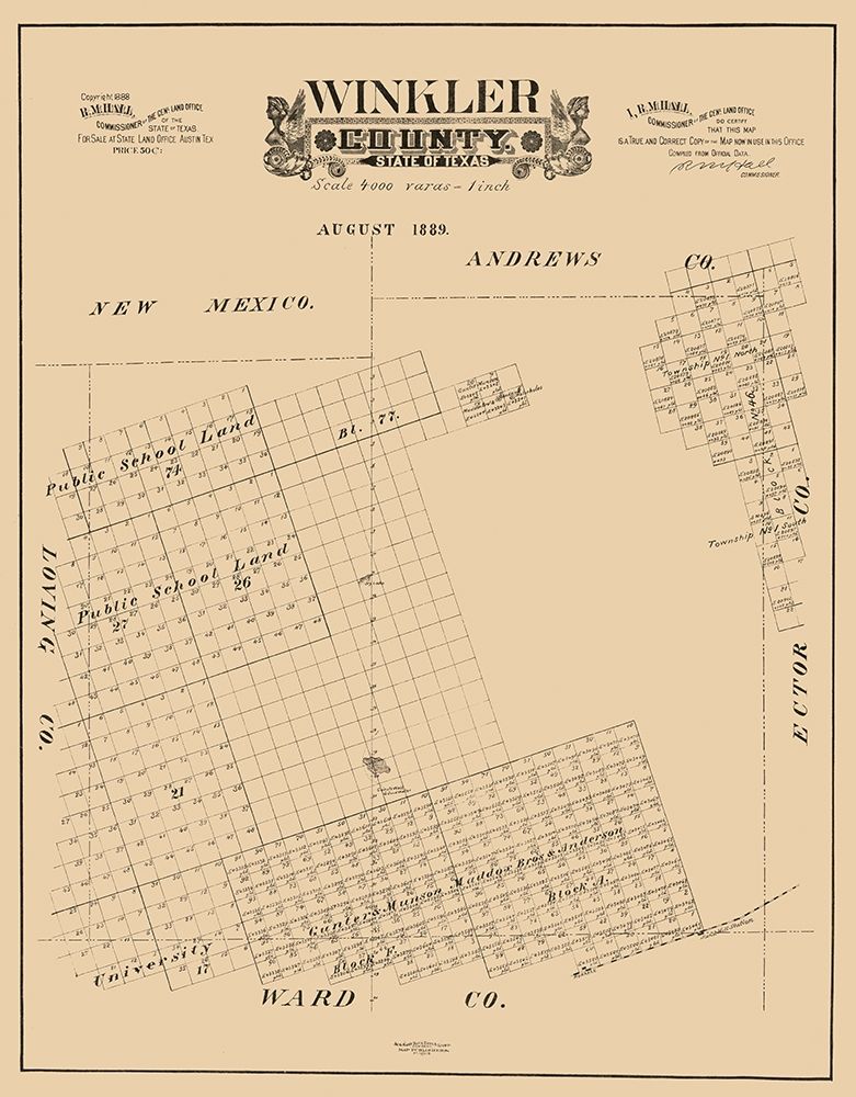 Winkler County Texas - Hall 1889 art print by Hall for $57.95 CAD
