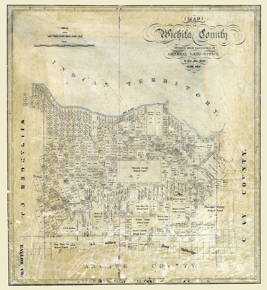 Wichita County Texas - Bean 1874 art print by Bean for $57.95 CAD