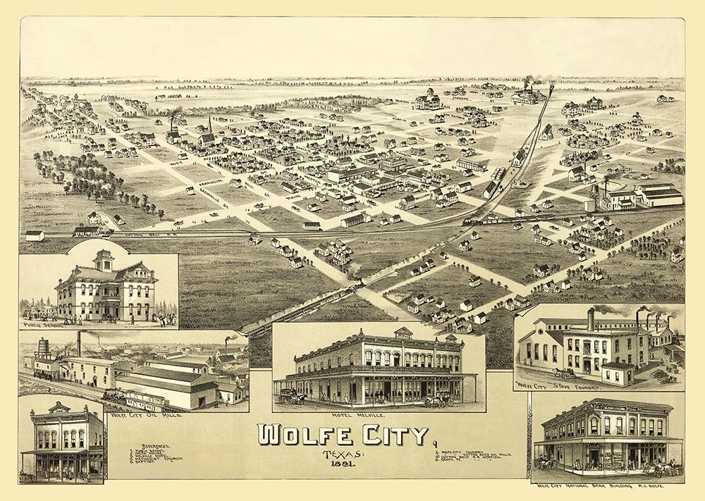 Wolfe City Texas - Fowler 1891 art print by Fowler for $57.95 CAD
