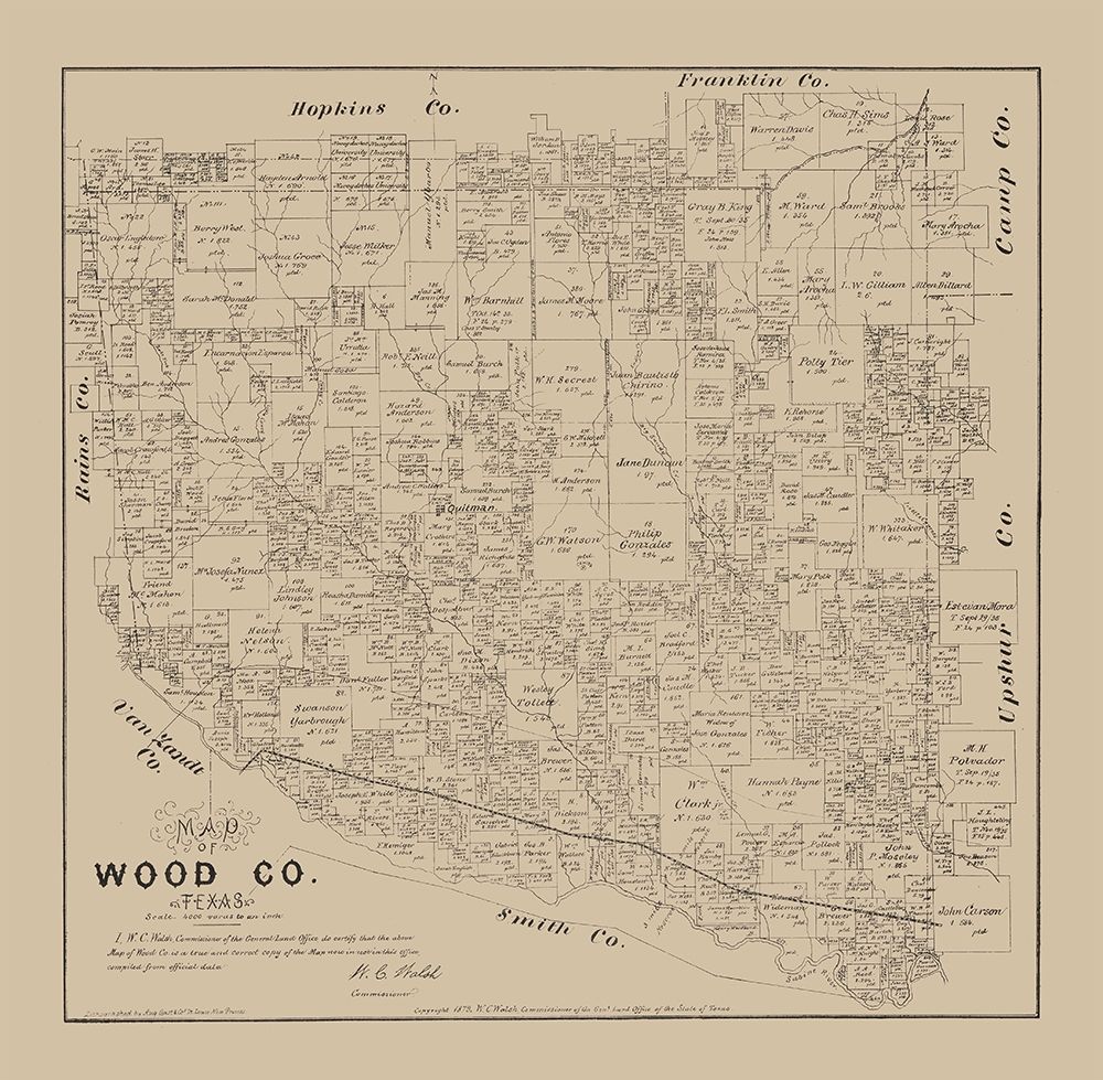 Wood County Texas- Walsh 1879 art print by Walsh for $57.95 CAD