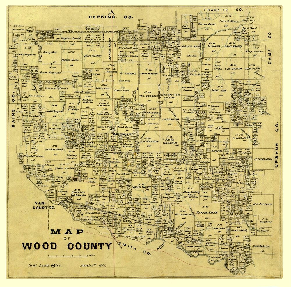 Wood County Texas -1877 art print by Unknown for $57.95 CAD