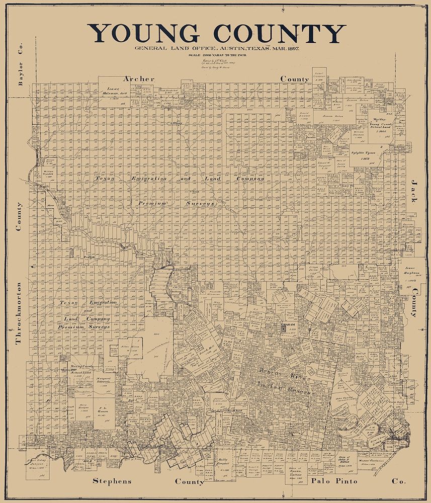 Young County Texas - Clark 1897 art print by Clark for $57.95 CAD