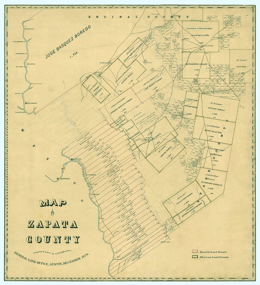 Zapata County Texas - Langermann 1879 art print by RBADDNEW for $57.95 CAD