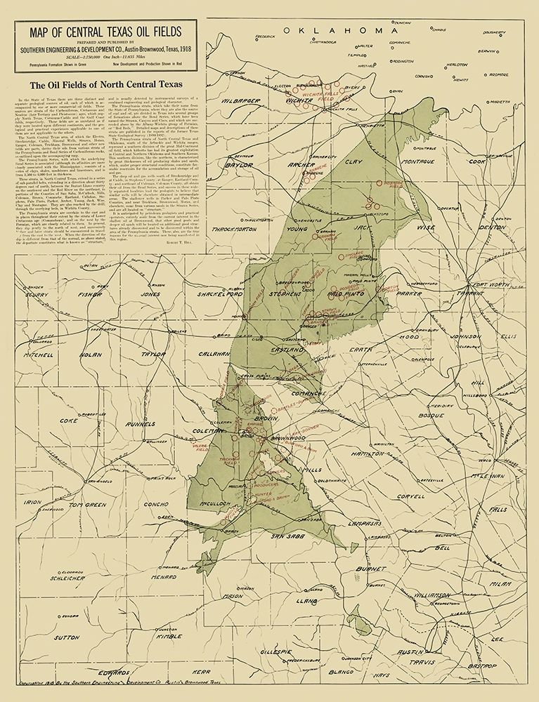Texas Central Oil Fields - 1918 art print by Southern Engineering and Development Co for $57.95 CAD