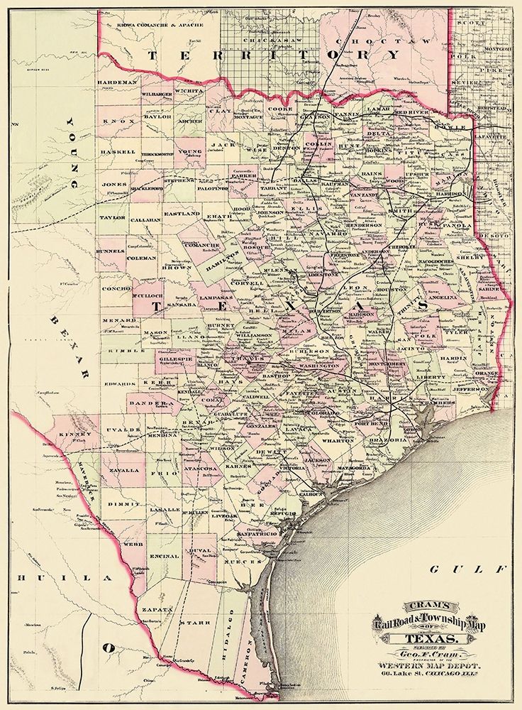 Texas - Cram 1875 art print by Cram for $57.95 CAD