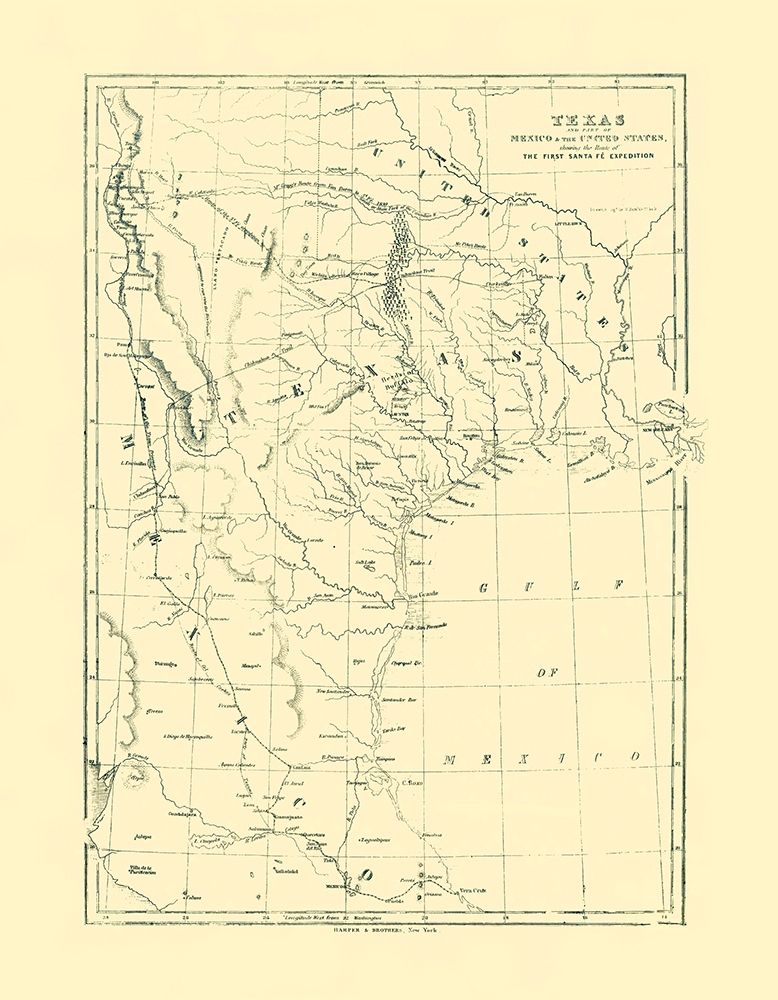 Texas, Route of 1st Santa Fe Express - Harper 1844 art print by Harper for $57.95 CAD